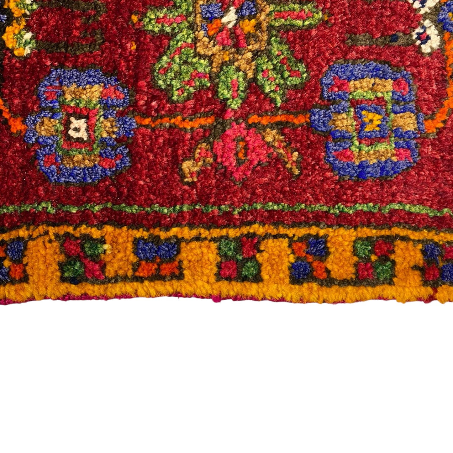 Red Green Wool Rug Doormat - Kilim Art Gallery