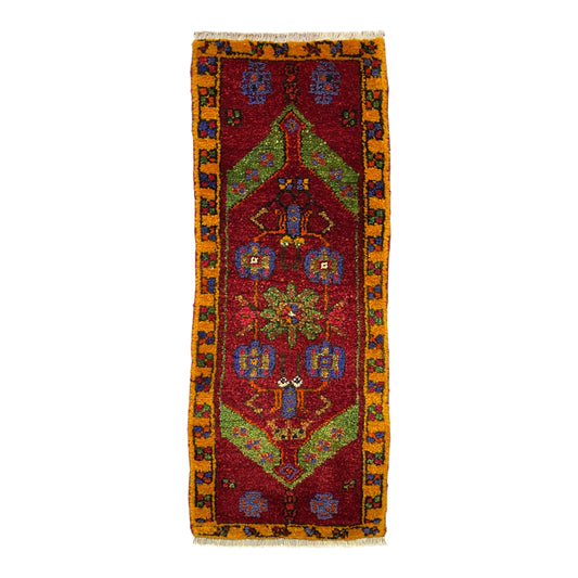 Red Green Wool Rug Doormat - Kilim Art Gallery