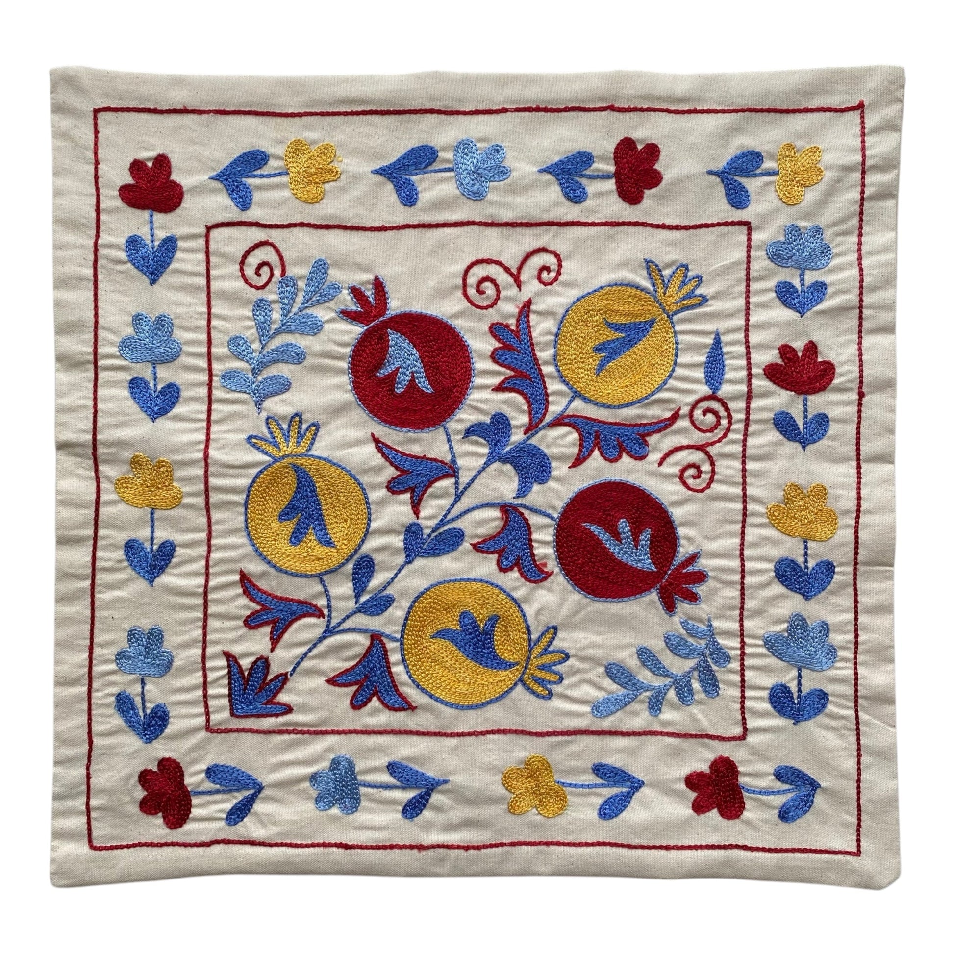 Red Yellow Blue Suzani Pillow Cover - Kilim Art Gallery