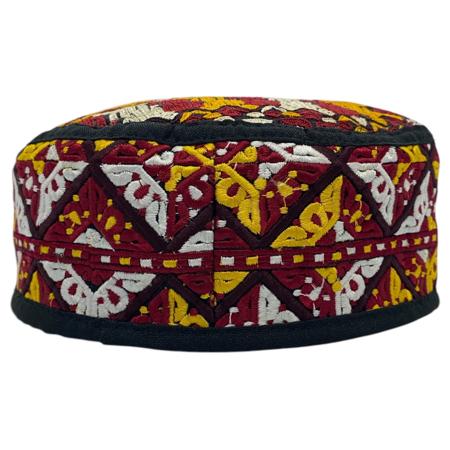 Red Yellow White Embroidered Hat - Kilim Art Gallery