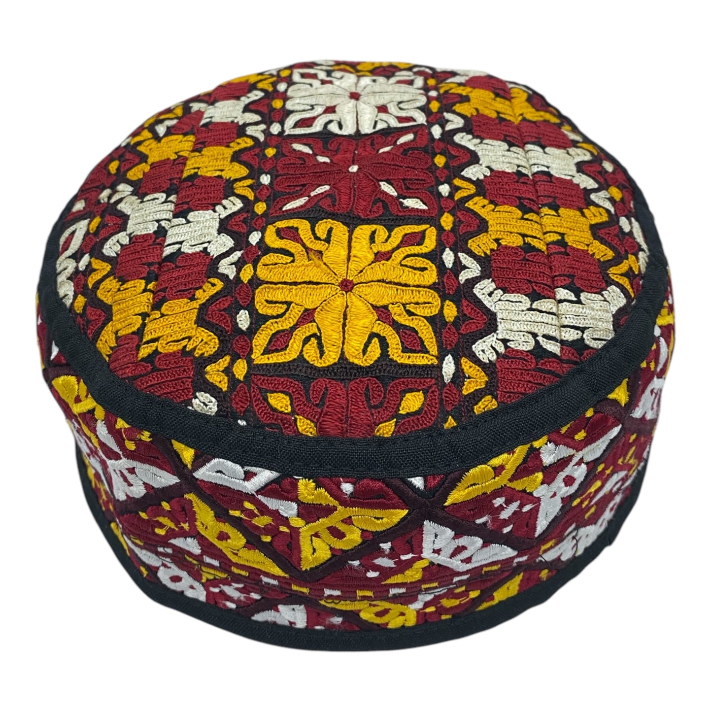 Red Yellow White Embroidered Hat - Kilim Art Gallery