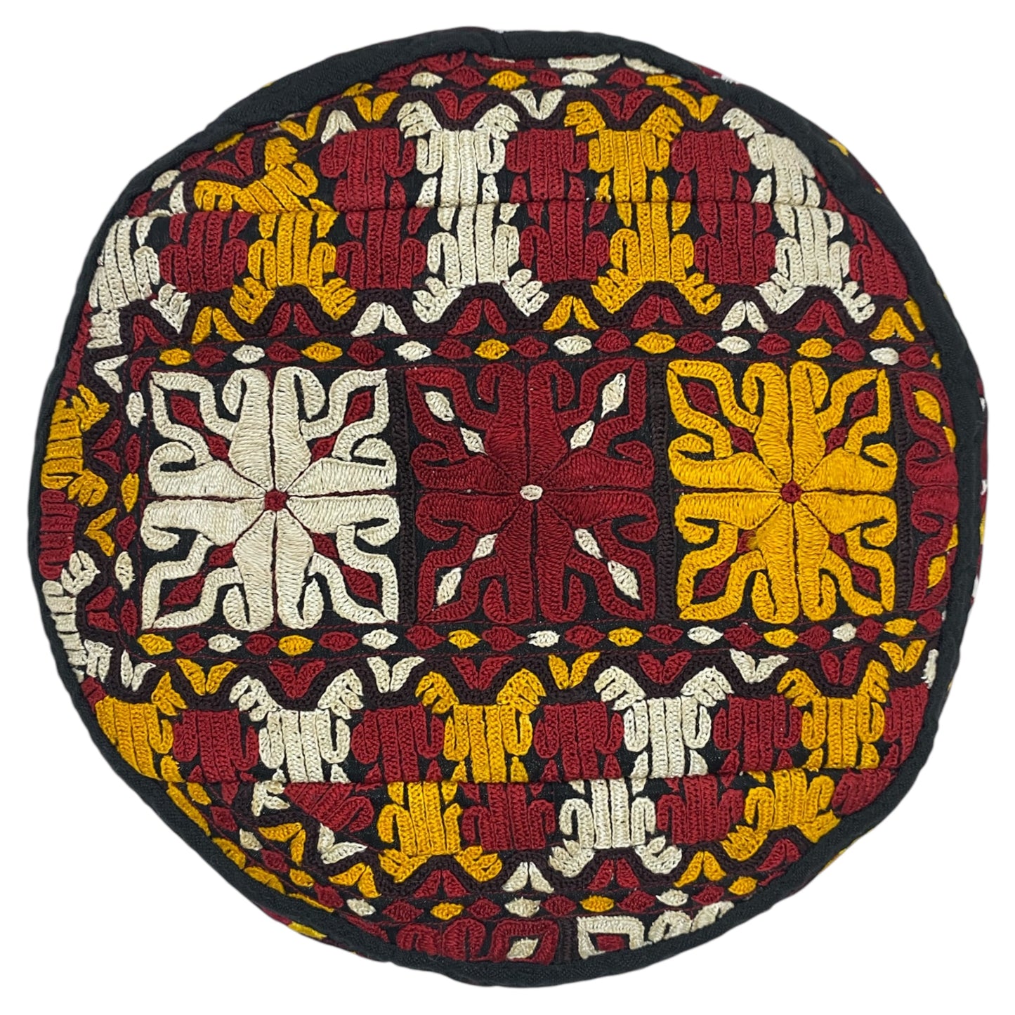 Red Yellow White Embroidered Hat - Kilim Art Gallery