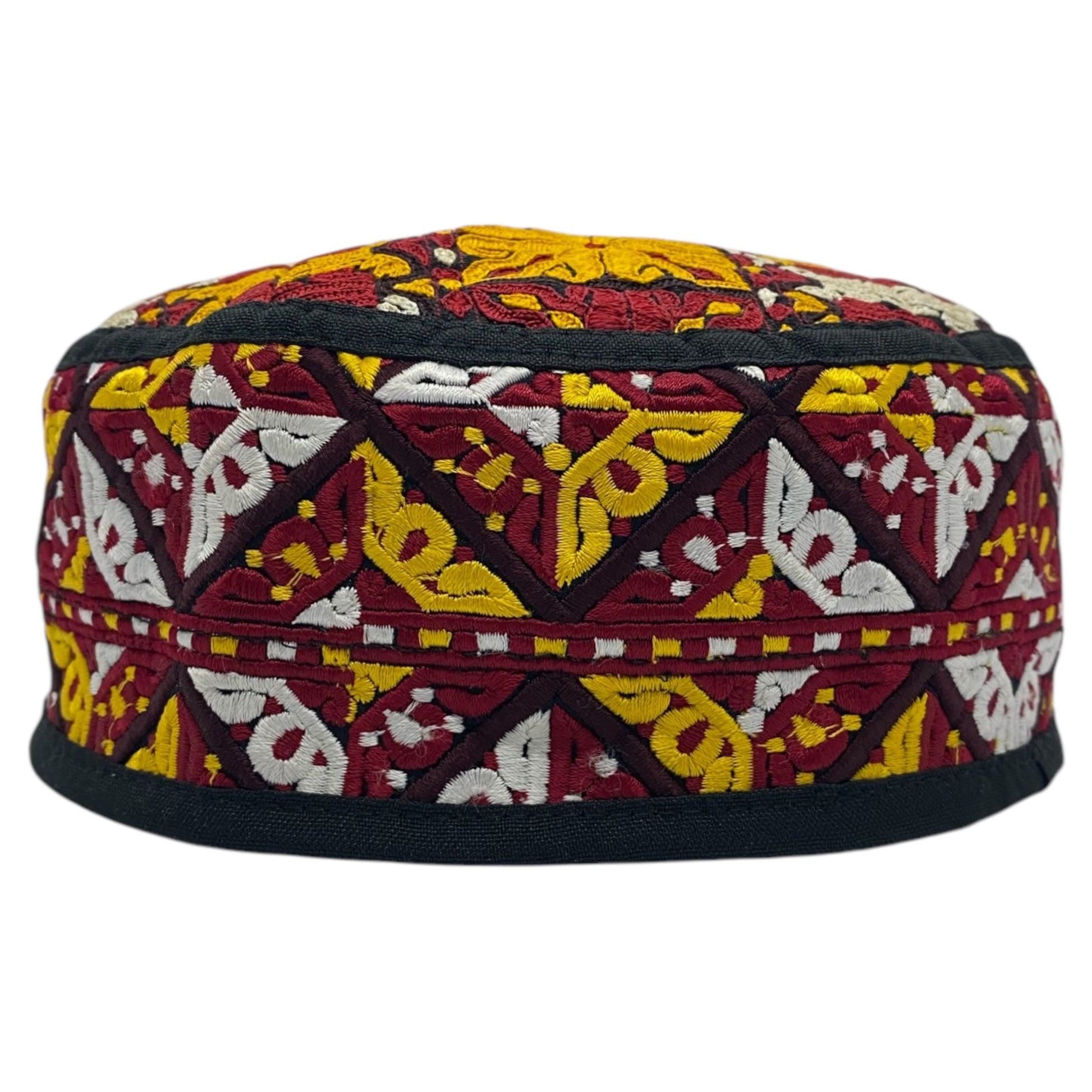 Red Yellow White Embroidered Hat - Kilim Art Gallery