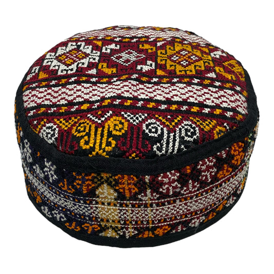 Red Yellow White Turkmen Kilim Hat - Kilim Art Gallery