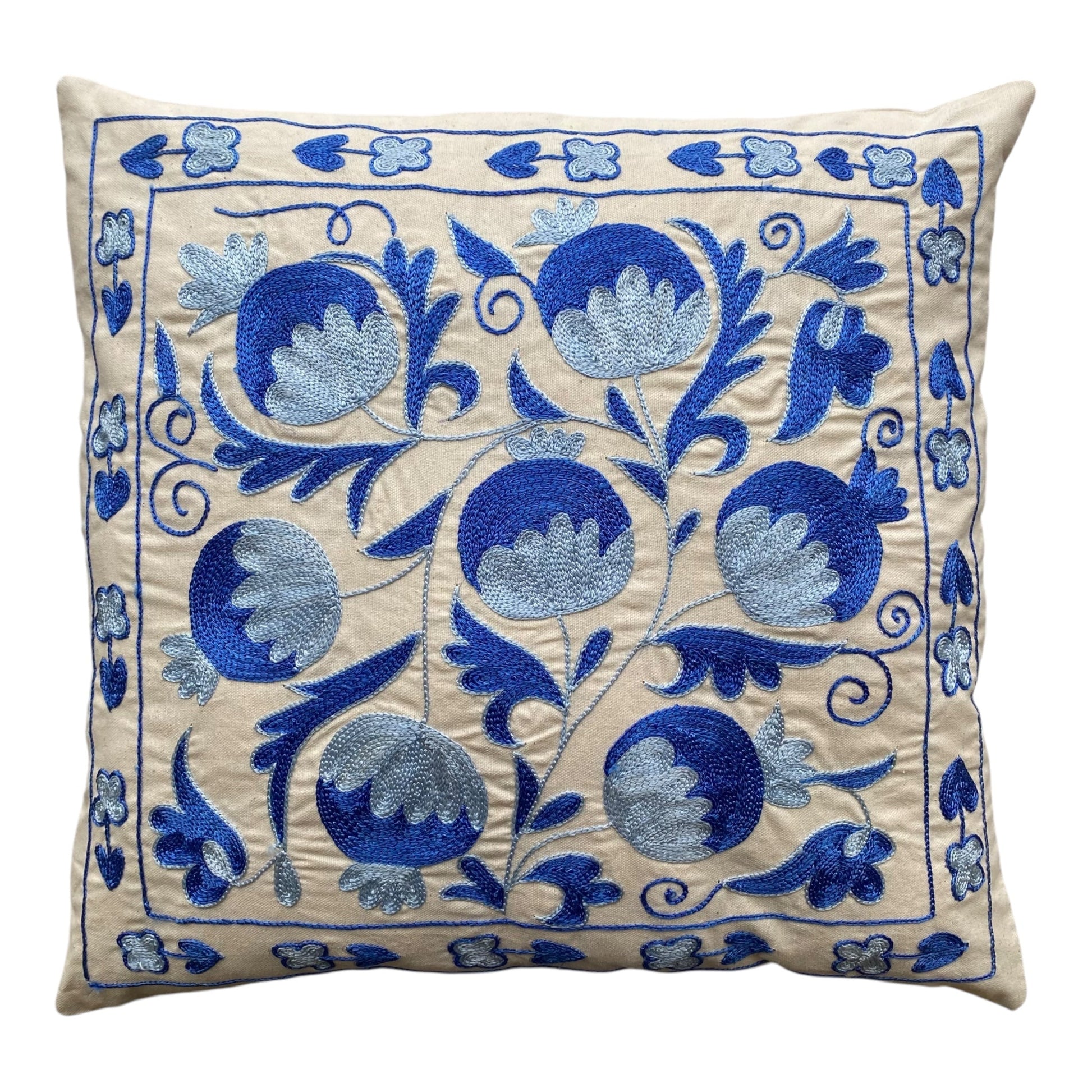 Shades of Blue Suzani Pillow Cover - Kilim Art Gallery