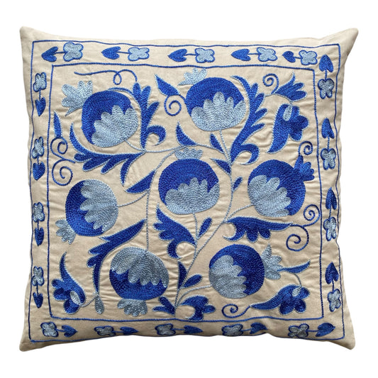 Shades of Blue Suzani Pillow Cover - Kilim Art Gallery