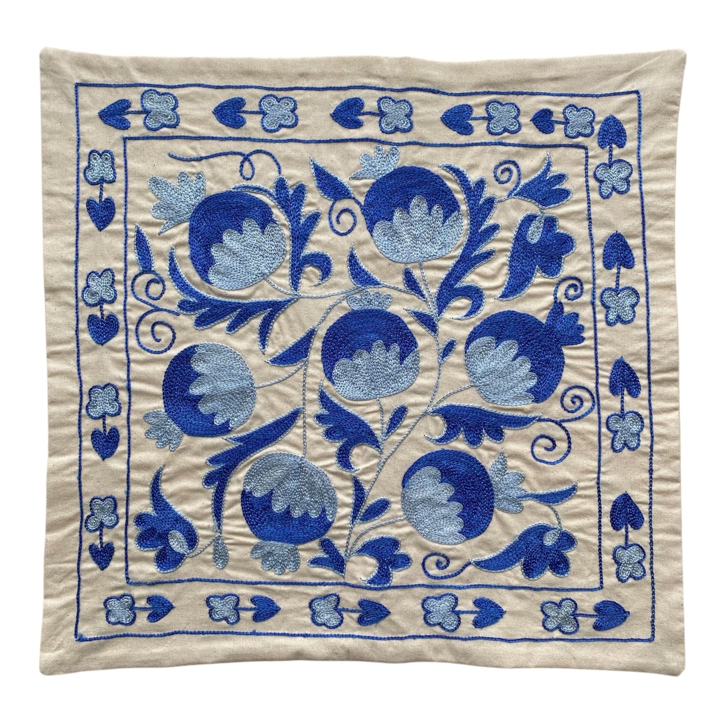 Shades of Blue Suzani Pillow Cover - Kilim Art Gallery