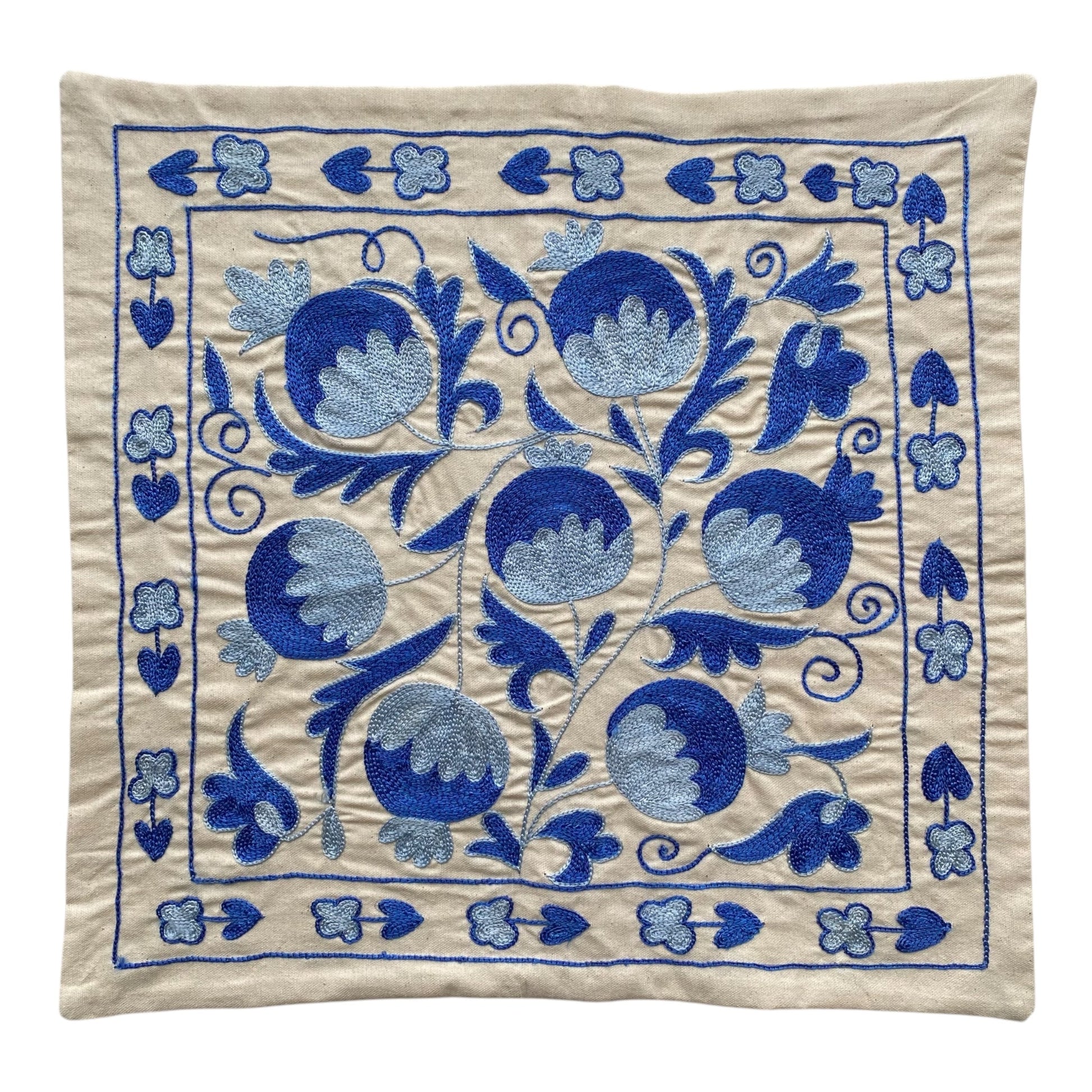 Shades of Blue Suzani Pillow Cover - Kilim Art Gallery