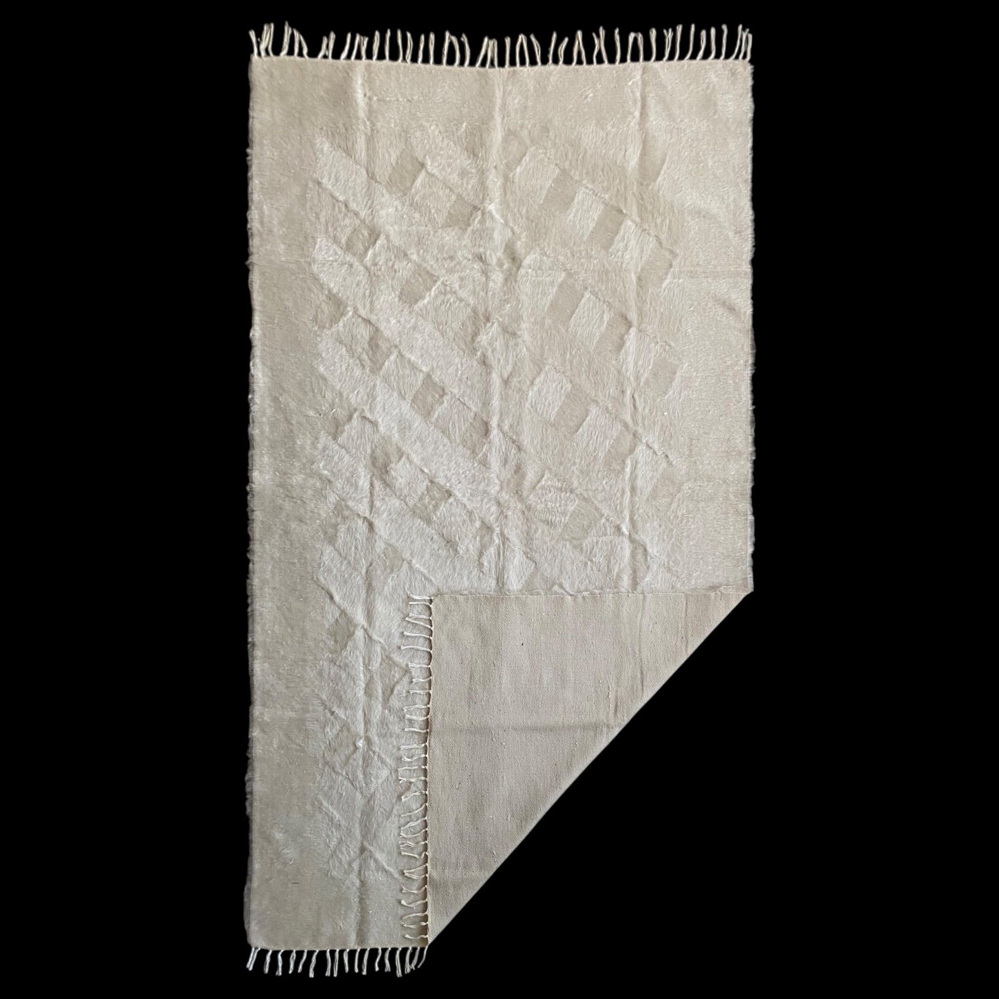 Simple Plain White Angora Mohair Turkish Siirt Blanket Kilim Rug - Kilim Art Gallery