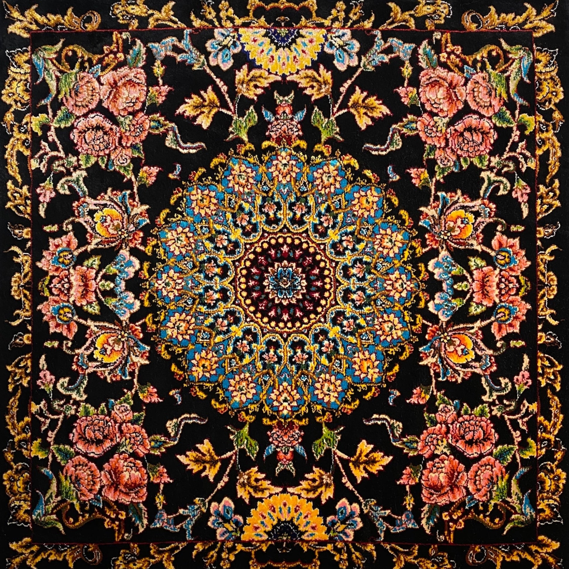 Small Black Bamboo Silk Carpet Rug - Kilim Art Gallery