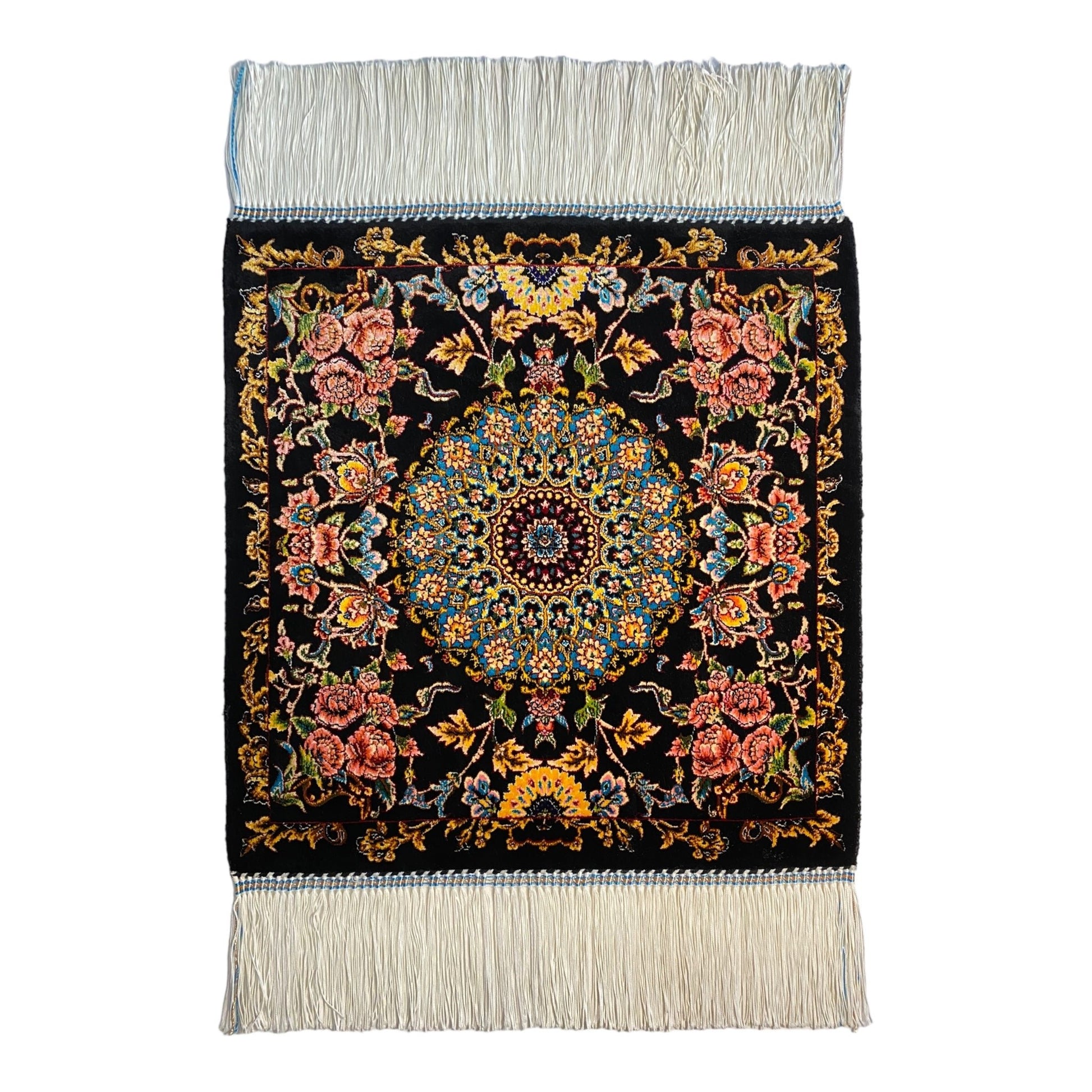 Small Black Bamboo Silk Carpet Rug - Kilim Art Gallery