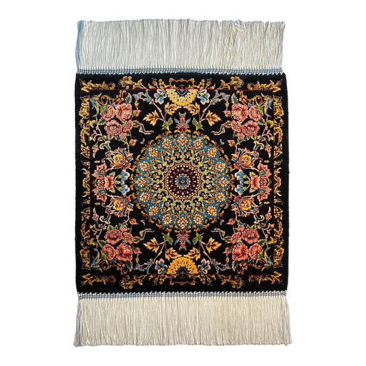 Small Black Bamboo Silk Carpet Rug - Kilim Art Gallery