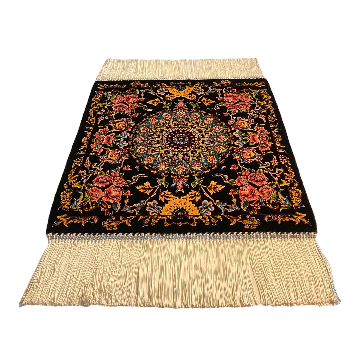 Small Black Bamboo Silk Carpet Rug - Kilim Art Gallery