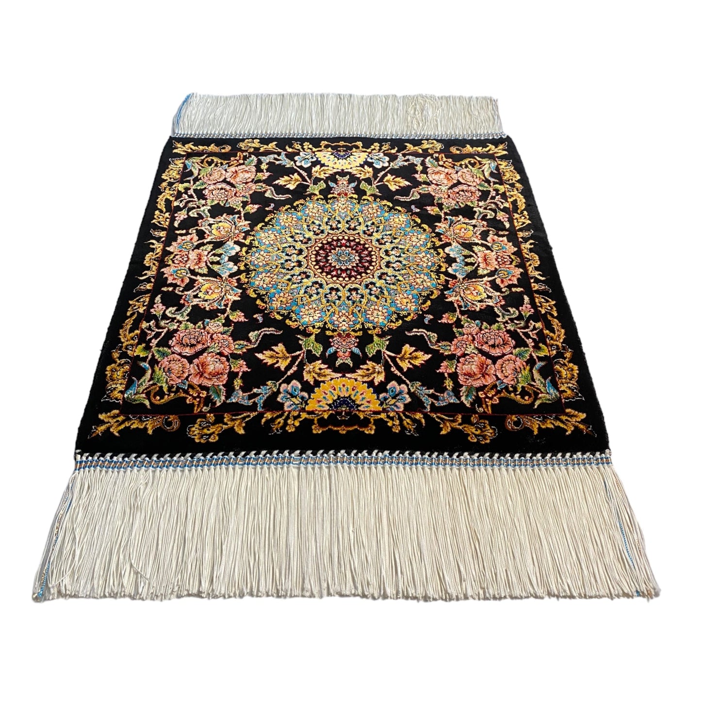 Small Black Bamboo Silk Carpet Rug - Kilim Art Gallery