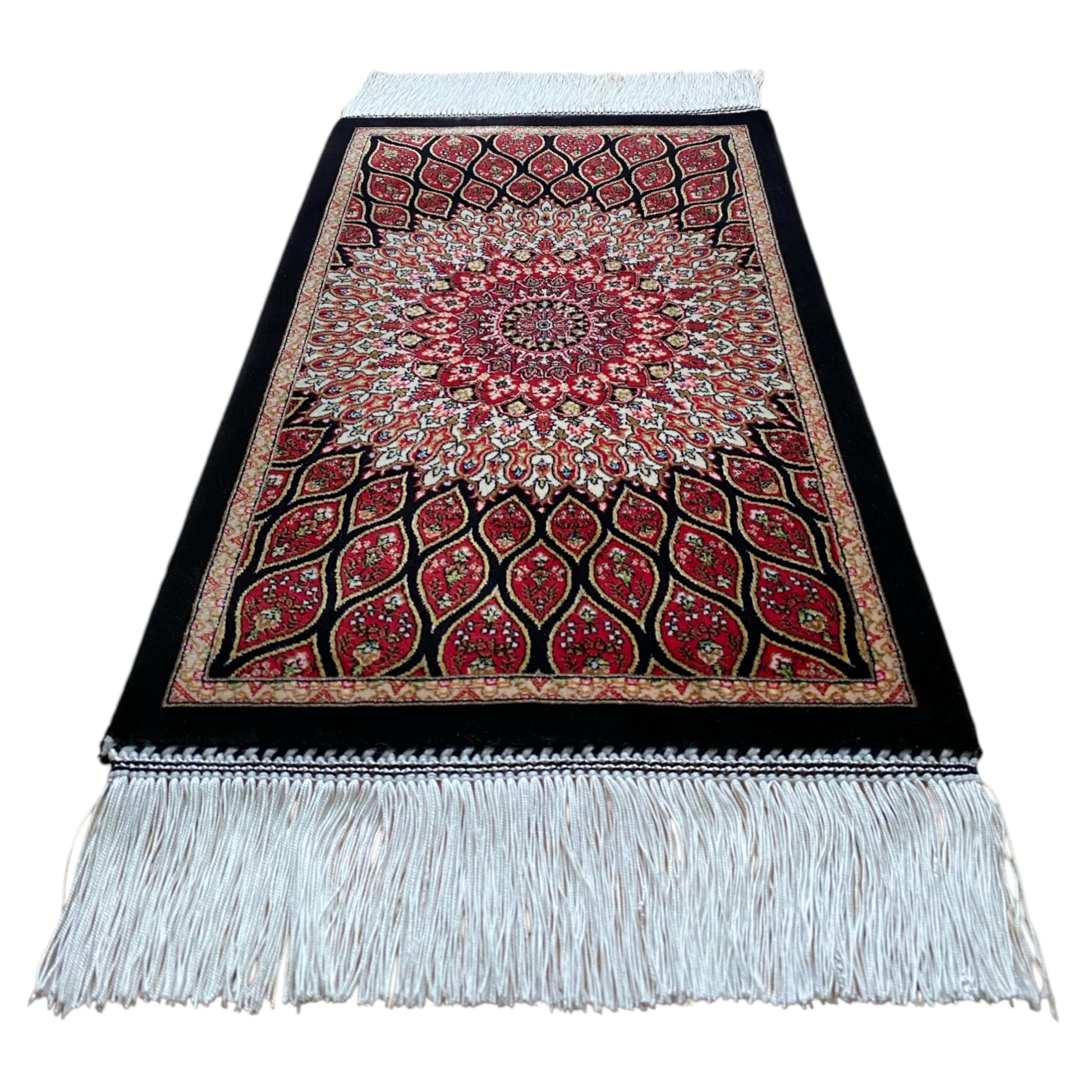 Small Black Dome Design Bamboo Silk Rug - Kilim Art Gallery