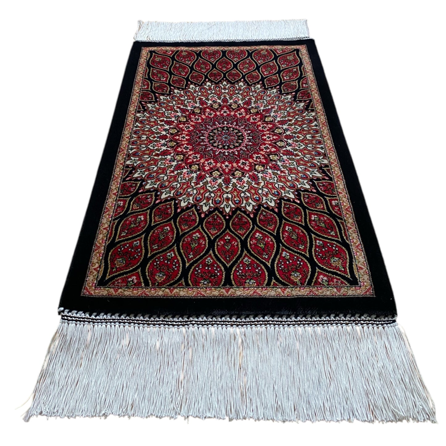 Small Black Dome Design Bamboo Silk Rug - Kilim Art Gallery