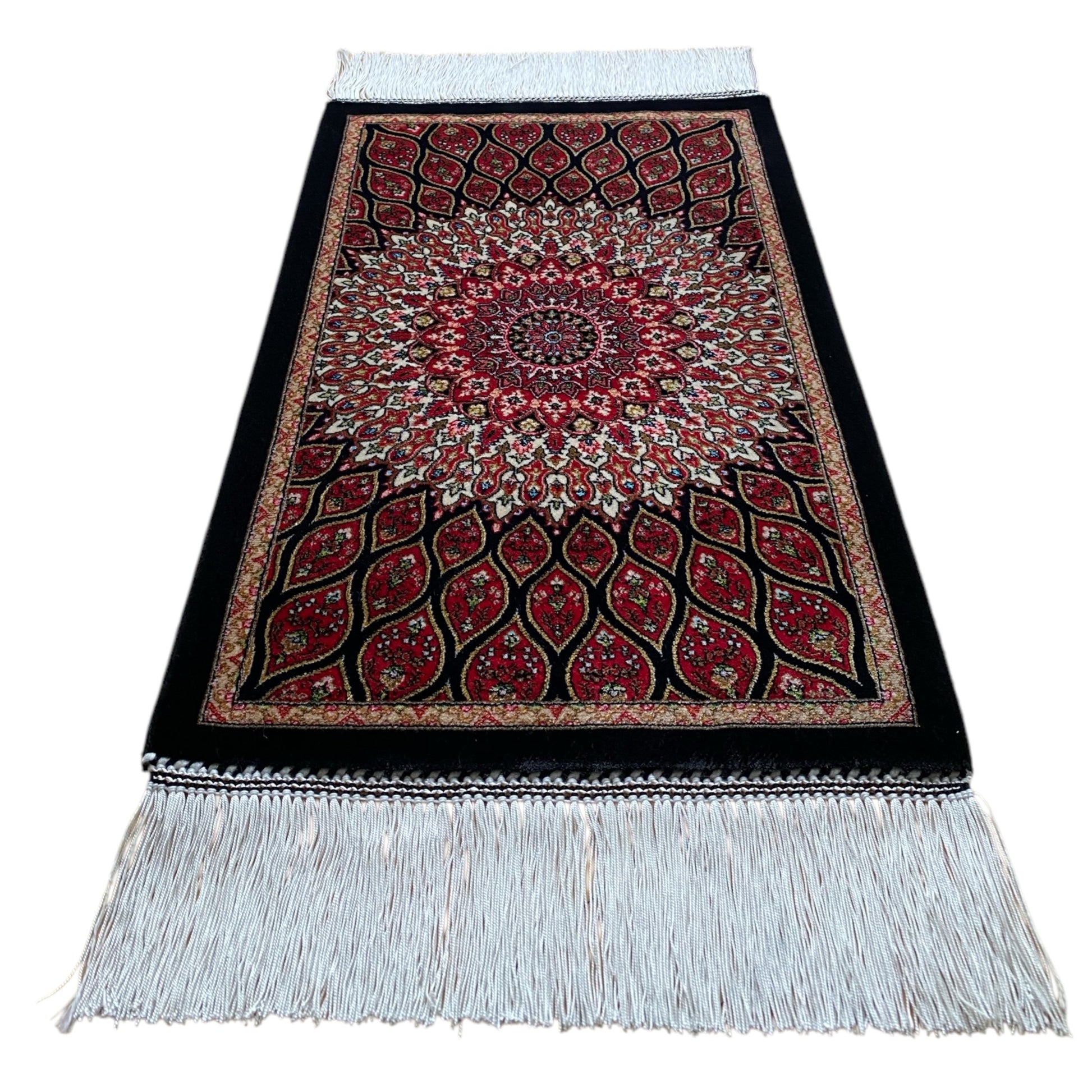 Small Black Dome Design Bamboo Silk Rug - Kilim Art Gallery