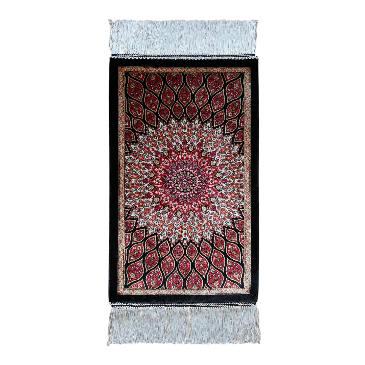 Small Black Dome Design Bamboo Silk Rug - Kilim Art Gallery