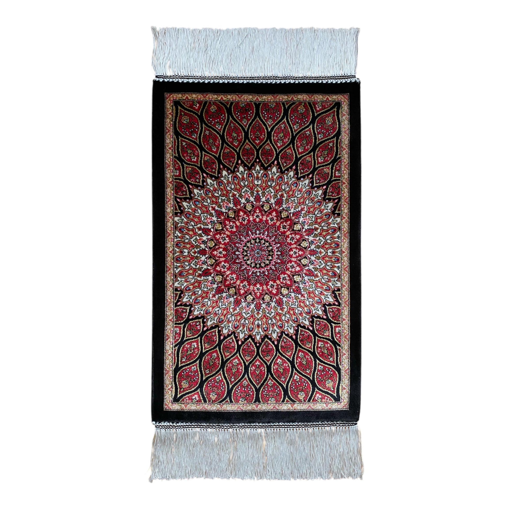 Small Black Dome Design Bamboo Silk Rug - Kilim Art Gallery