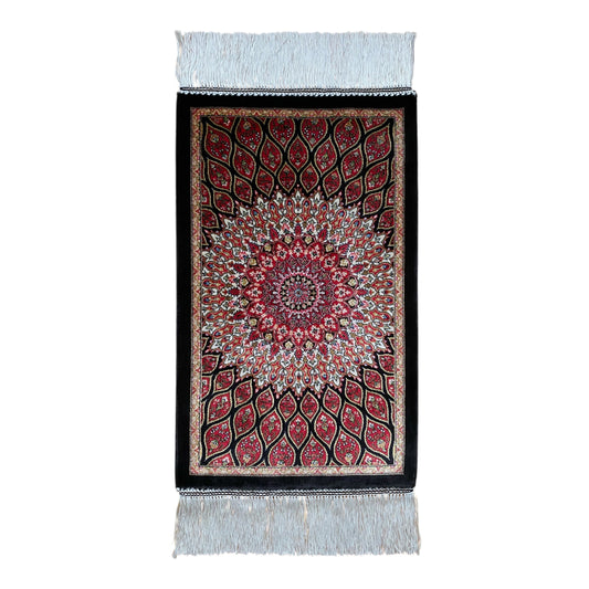 Small Black Dome Design Bamboo Silk Rug - Kilim Art Gallery