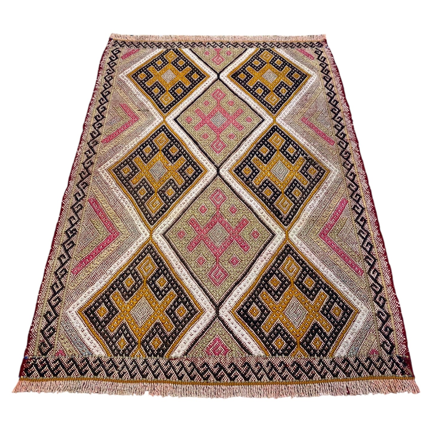 Small Bohemian Pink Cicim Kelim Rug - Kilim Art Gallery