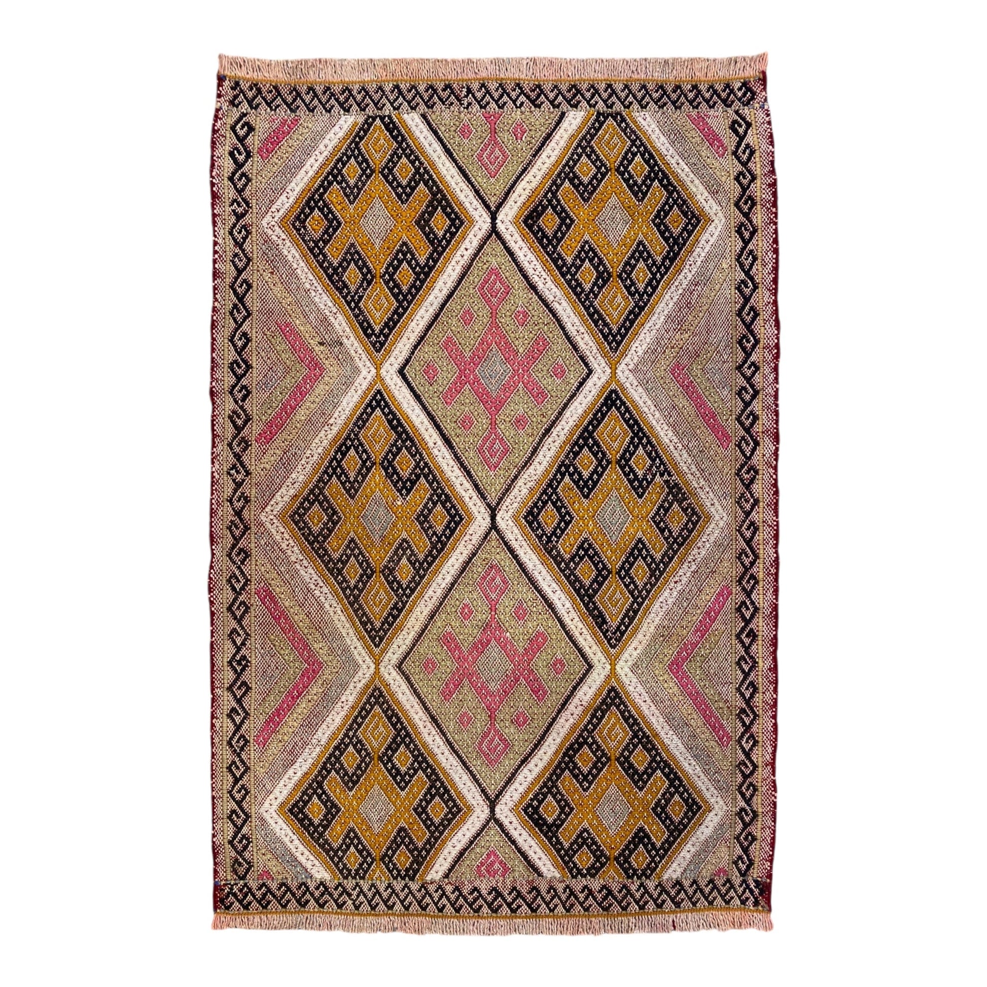 Small Bohemian Pink Cicim Kelim Rug - Kilim Art Gallery