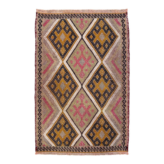 Small Bohemian Pink Cicim Kelim Rug - Kilim Art Gallery