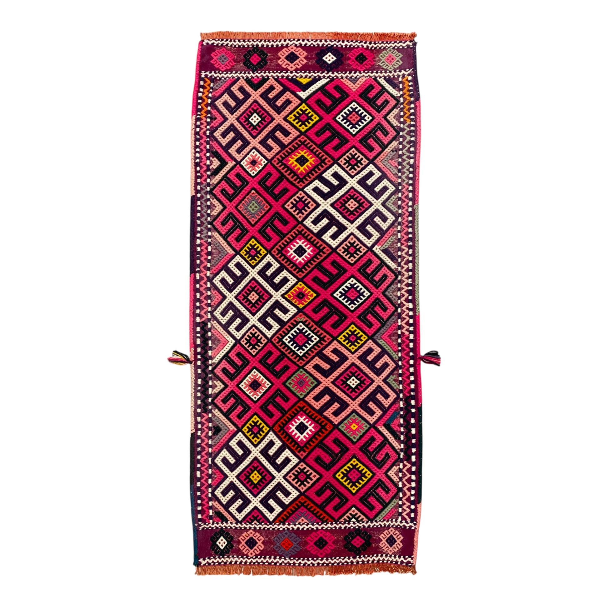 Small Boho Pink Cicim Kilim Rug - Kilim Art Gallery