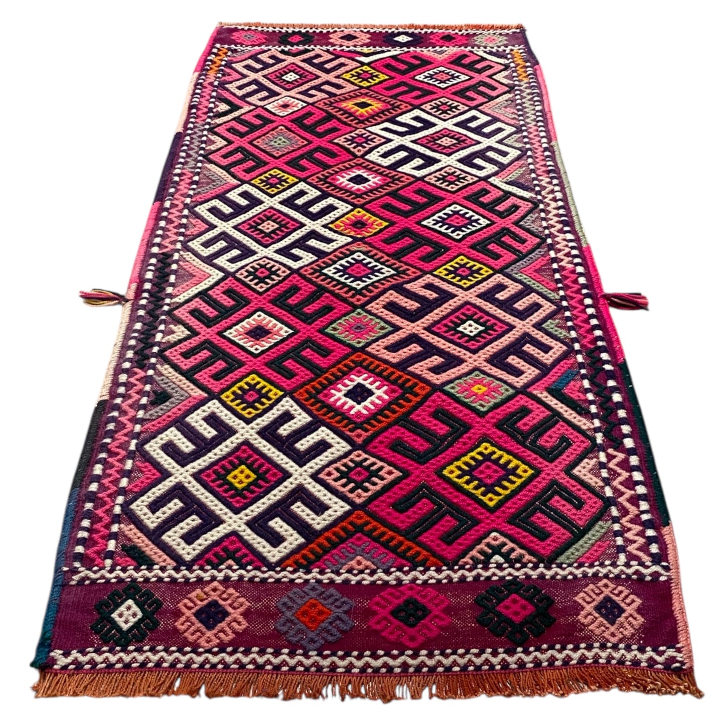 Small Boho Pink Cicim Kilim Rug - Kilim Art Gallery