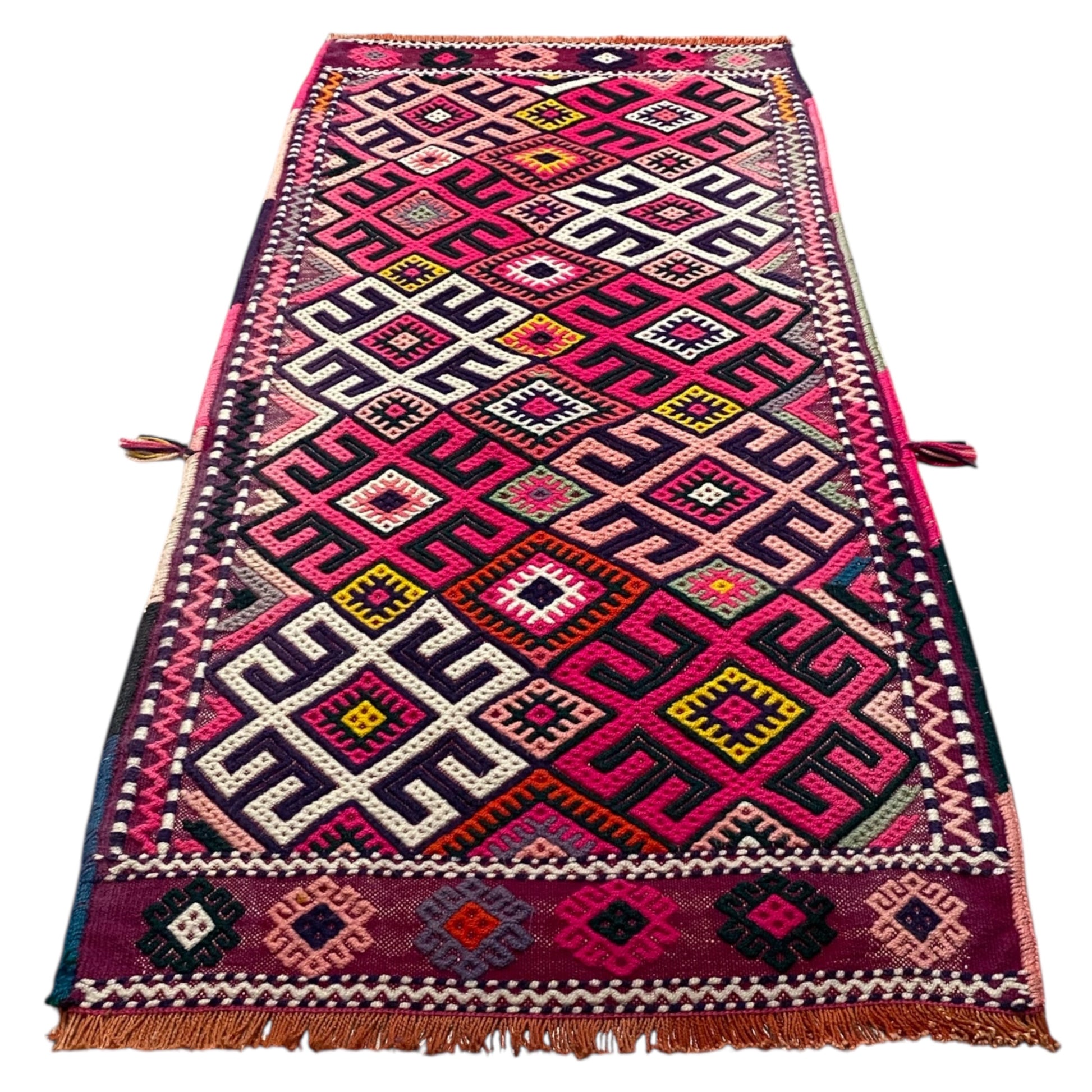 Small Boho Pink Cicim Kilim Rug - Kilim Art Gallery