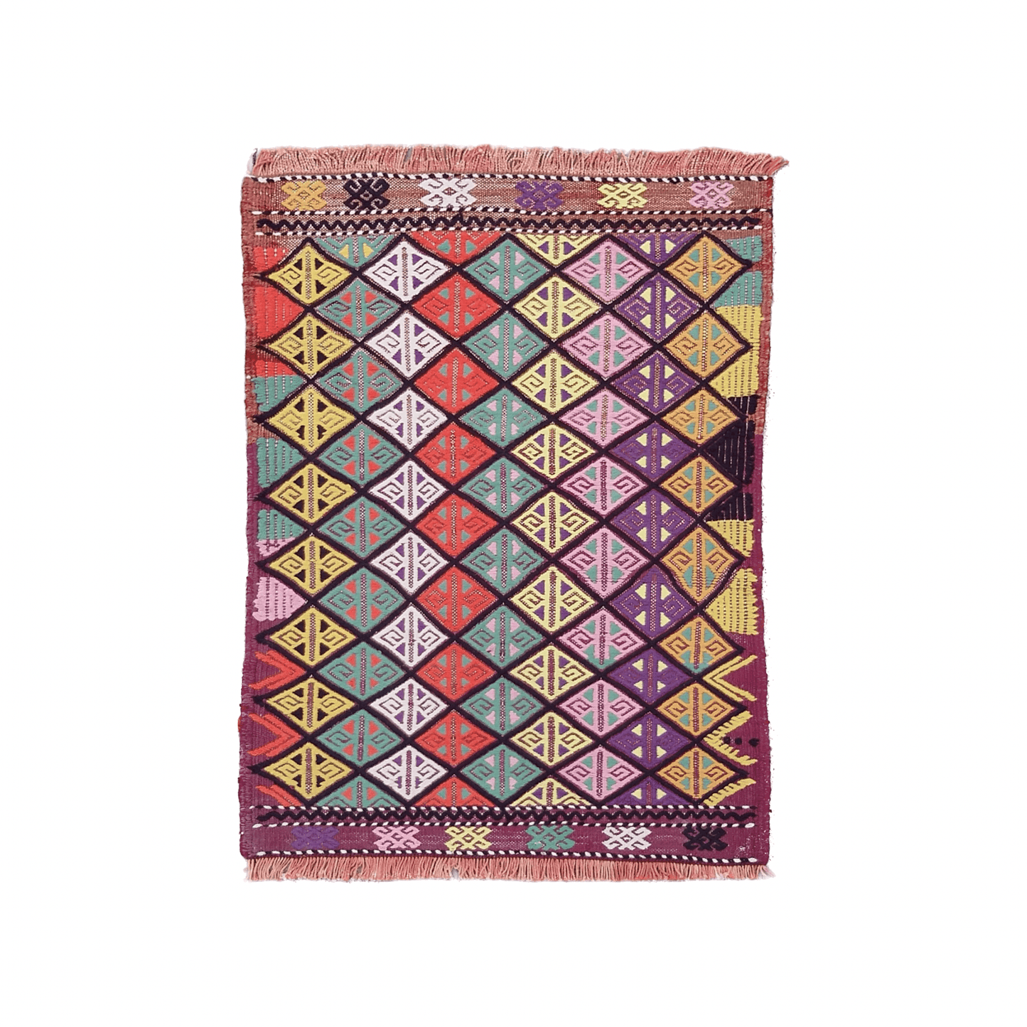 Small Colorful Boho Cicim Kilim Rug - Kilim Art Gallery