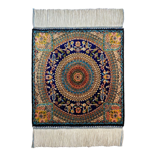 Small Navy Blue Modal Silk Carpet Rug - Kilim Art Gallery