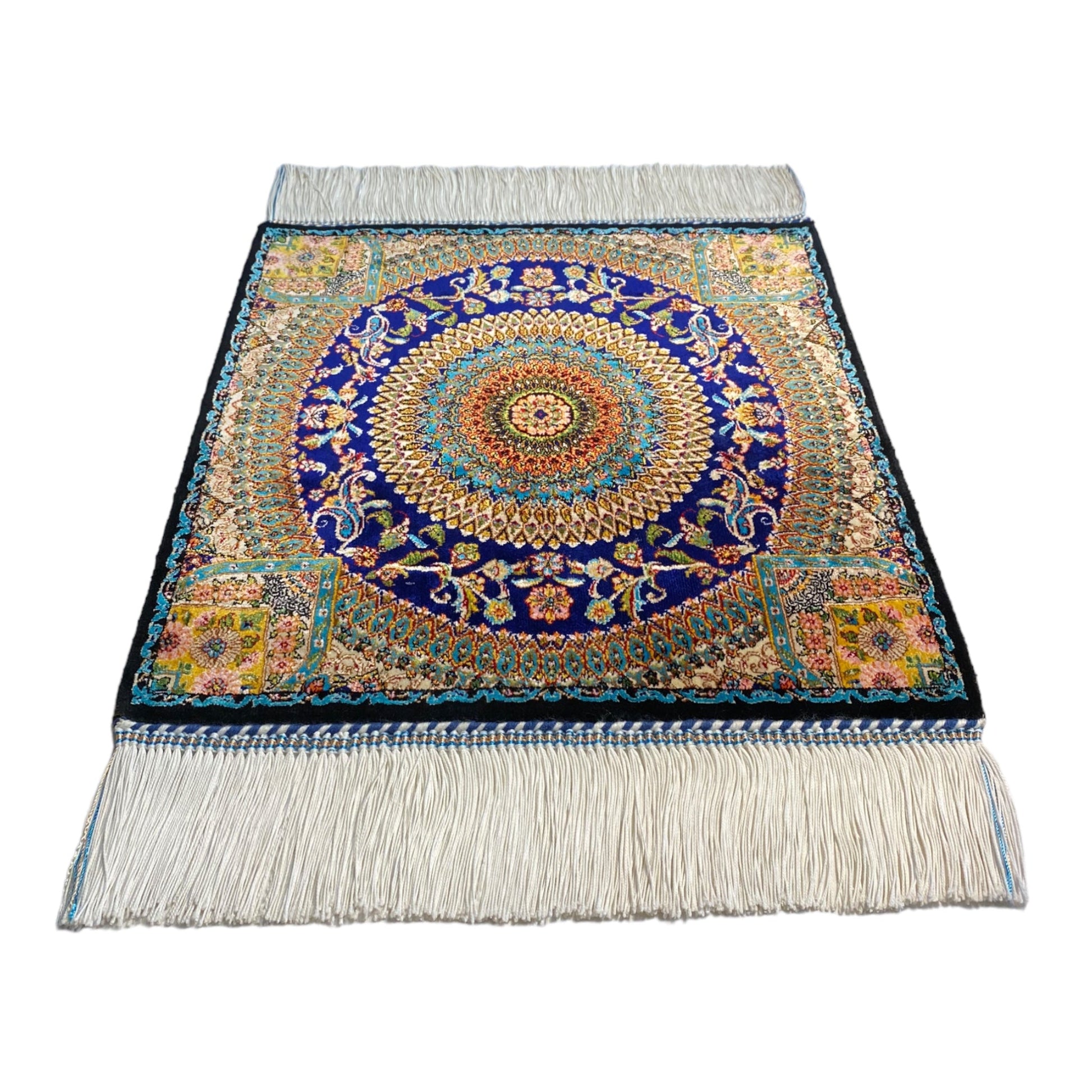 Small Navy Blue Modal Silk Carpet Rug - Kilim Art Gallery