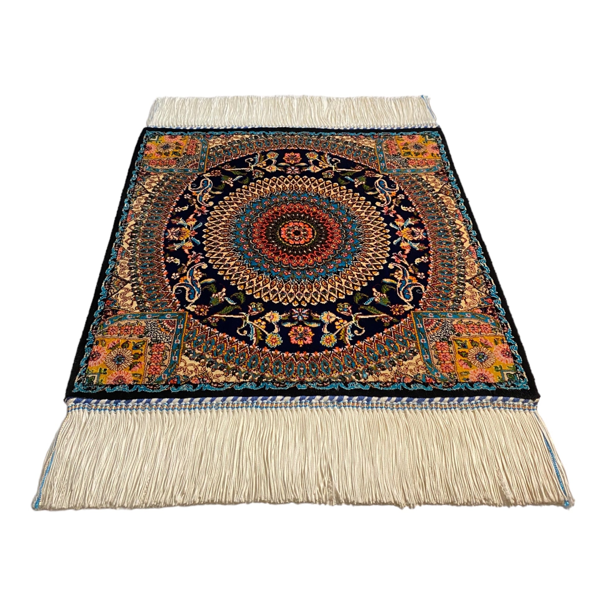 Small Navy Blue Modal Silk Carpet Rug - Kilim Art Gallery