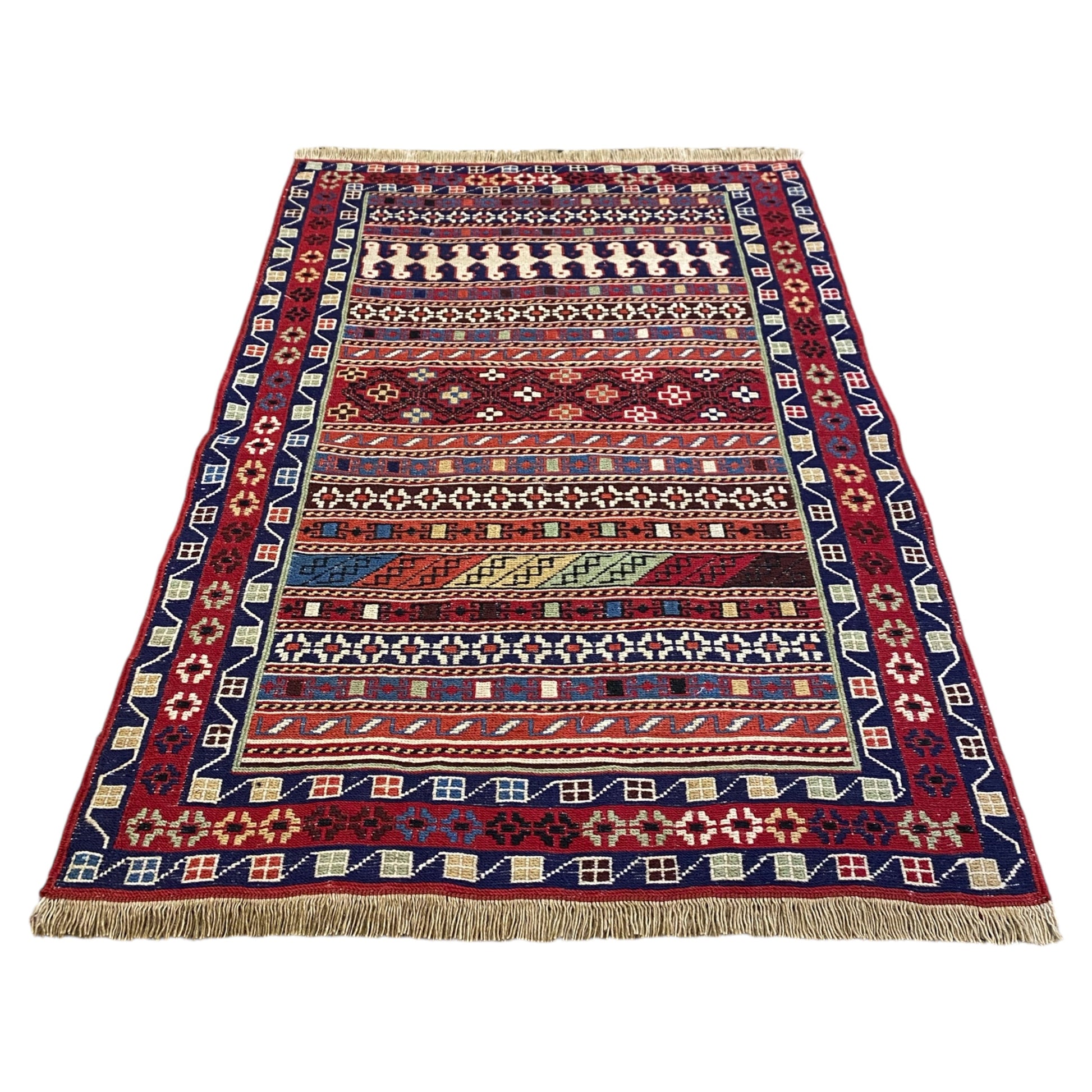 Small Tribal RahRah Soumak Kilim Rug - Kilim Art Gallery