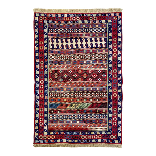 Small Tribal RahRah Soumak Kilim Rug - Kilim Art Gallery