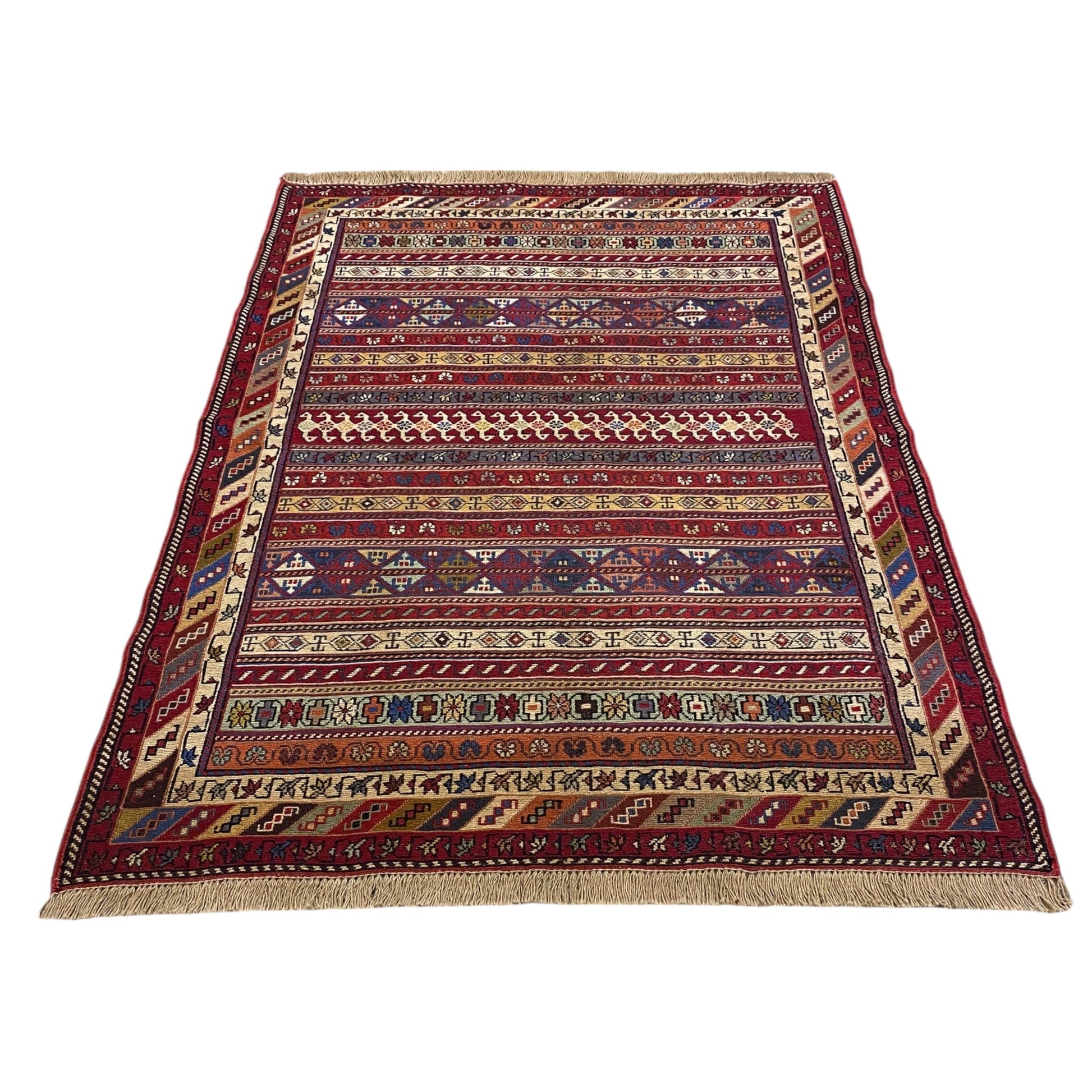 Striped Geometric Design Soumak Rug - Kilim Art Gallery