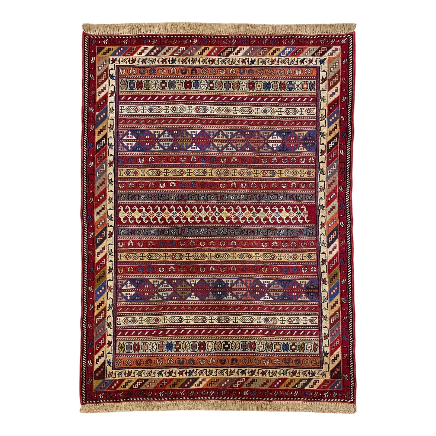 Striped Geometric Design Soumak Rug - Kilim Art Gallery