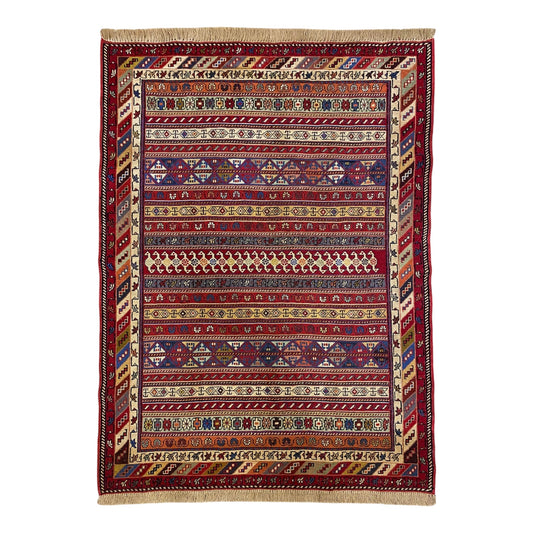 Striped Geometric Design Soumak Rug - Kilim Art Gallery