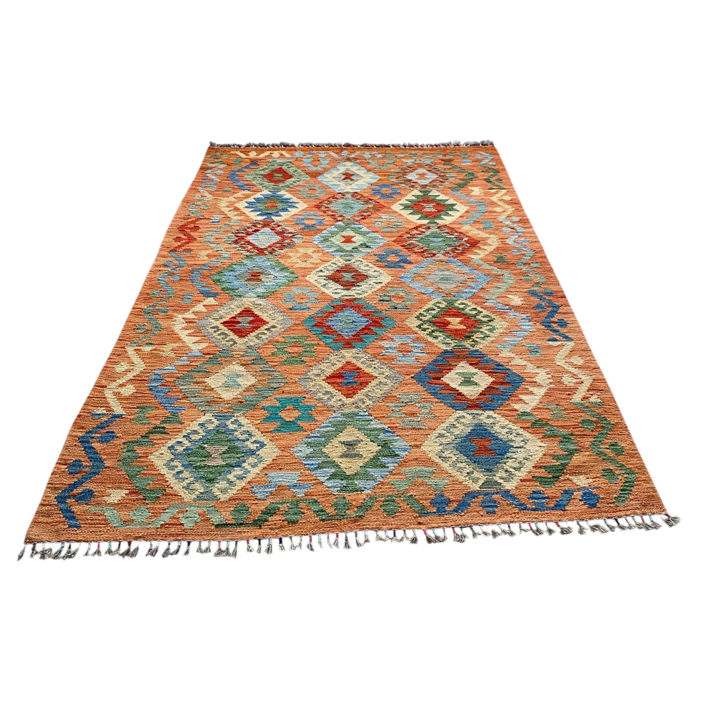 Terracotta / Orange Color Kelim Rug - Kilim Art Gallery