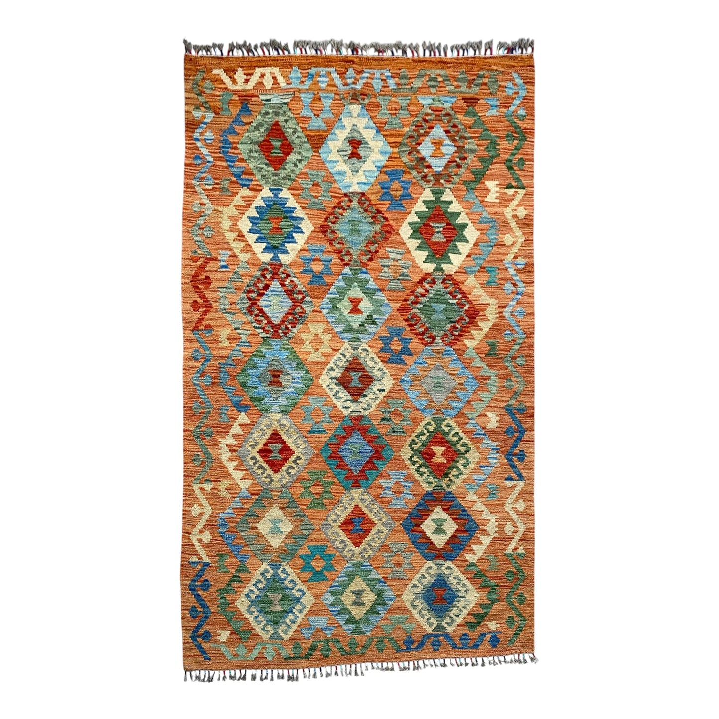 Terracotta / Orange Color Kelim Rug - Kilim Art Gallery