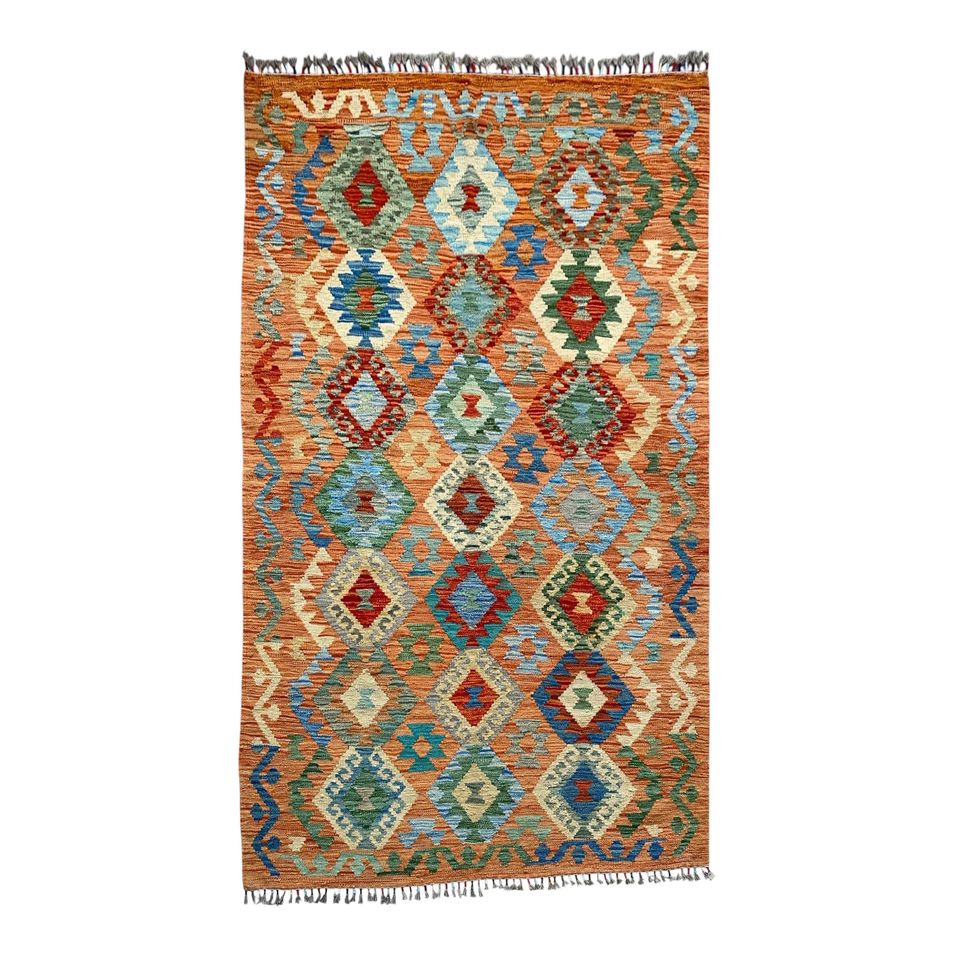 Terracotta / Orange Color Kelim Rug - Kilim Art Gallery