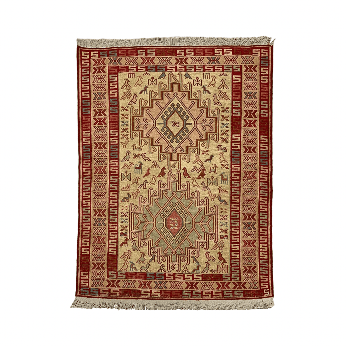 Tribal Silk Soumak Kilim Rug with Noah's Ark Design - Kilim Art Gallery