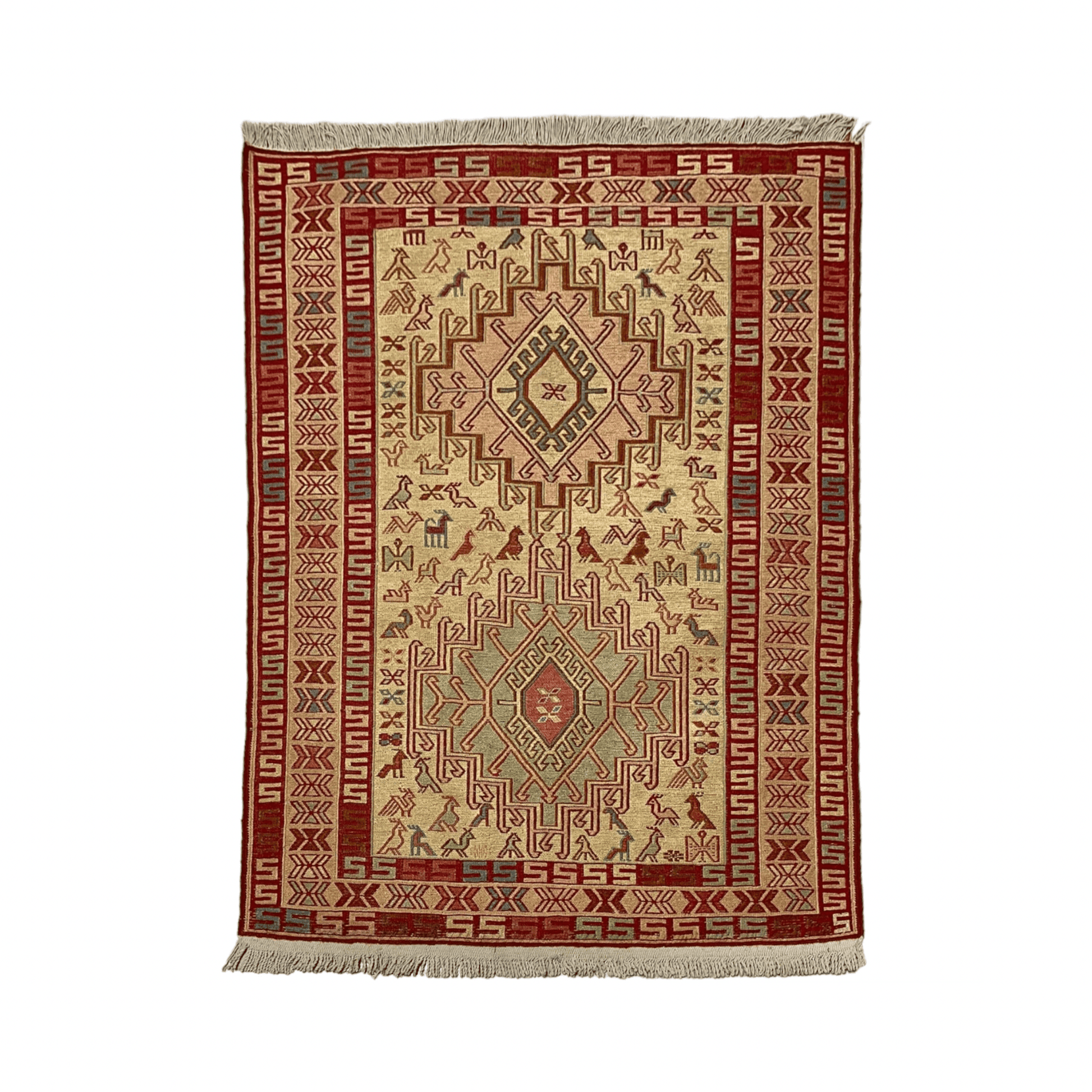 Tribal Silk Soumak Kilim Rug with Noah's Ark Design - Kilim Art Gallery