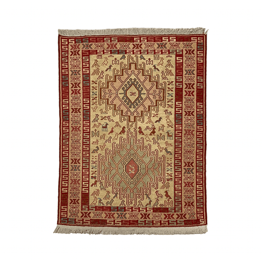 Tribal Silk Soumak Kilim Rug with Noah's Ark Design - Kilim Art Gallery