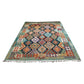 Turquoise Black White Terracotta Geometric Area Kilim Rug - Kilim Art Gallery