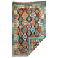 Turquoise Black White Terracotta Geometric Area Kilim Rug - Kilim Art Gallery