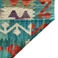 Turquoise Black White Terracotta Geometric Area Kilim Rug - Kilim Art Gallery