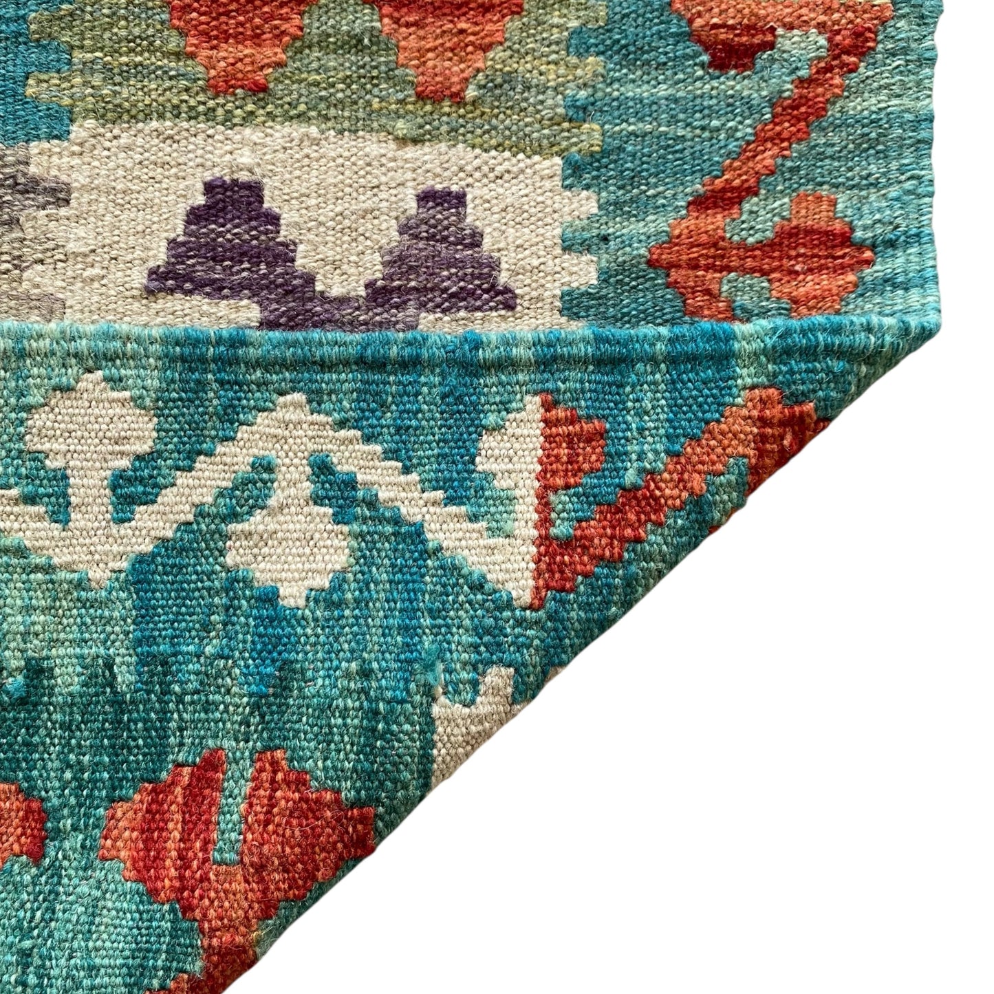 Turquoise Black White Terracotta Geometric Area Kilim Rug - Kilim Art Gallery