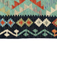 Turquoise Blue Terracotta Black White Area Kilim Rug - Kilim Art Gallery
